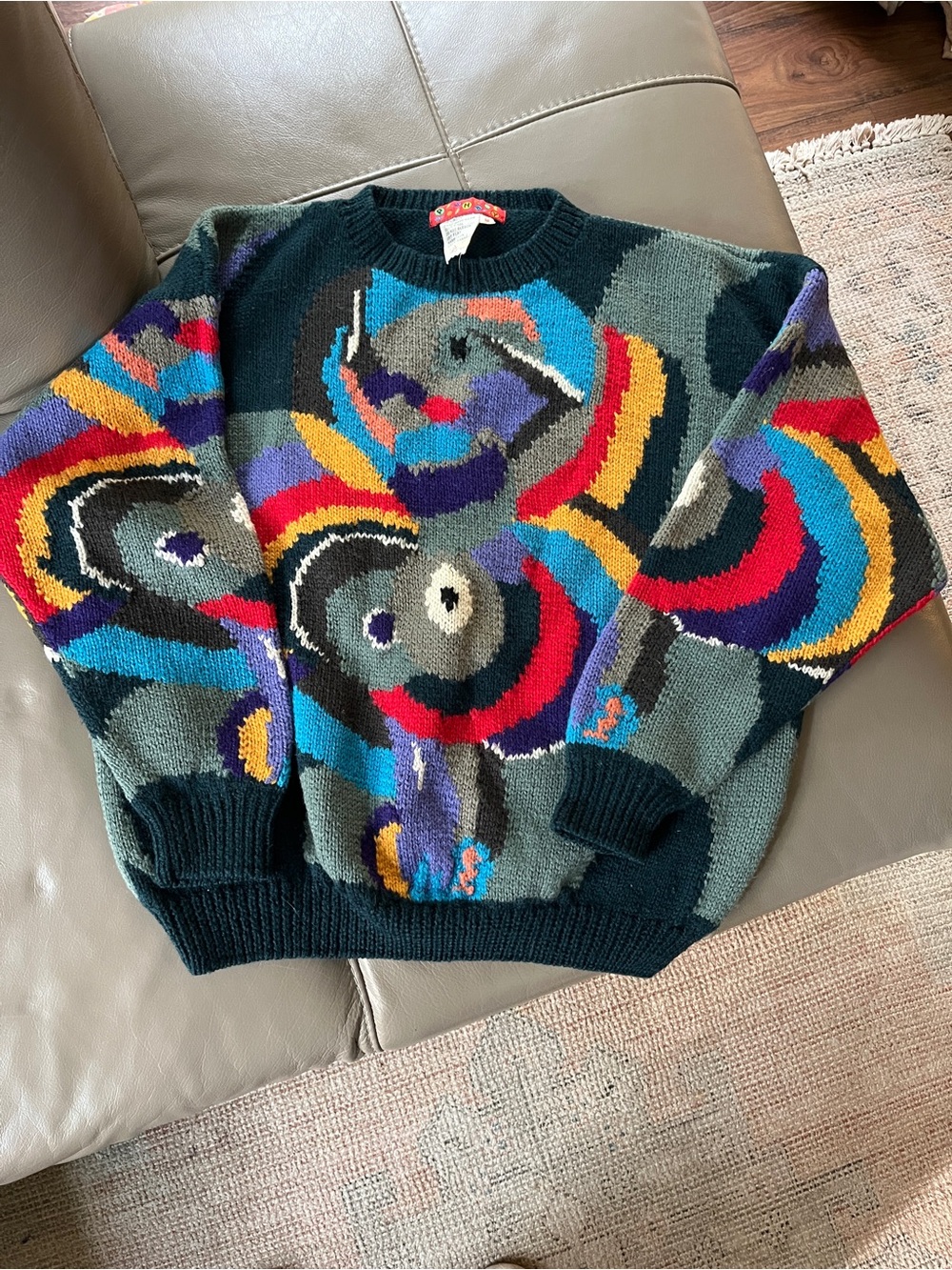 Vintage Posh boy Multicolor Abstract Crewneck Sweater - Green Base